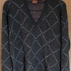 Men's Sweater - Nordstrom - Gray Diamonds - V-Neck - 100% Merino Wool - Size L